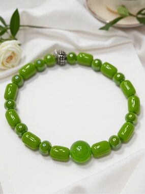 Hand Crafted Bright Green Beaded Bracelet